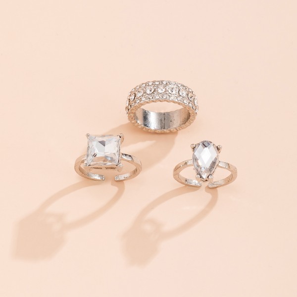 Кольца набор с камнями "FullMoon", цвет серебро, 3 шт