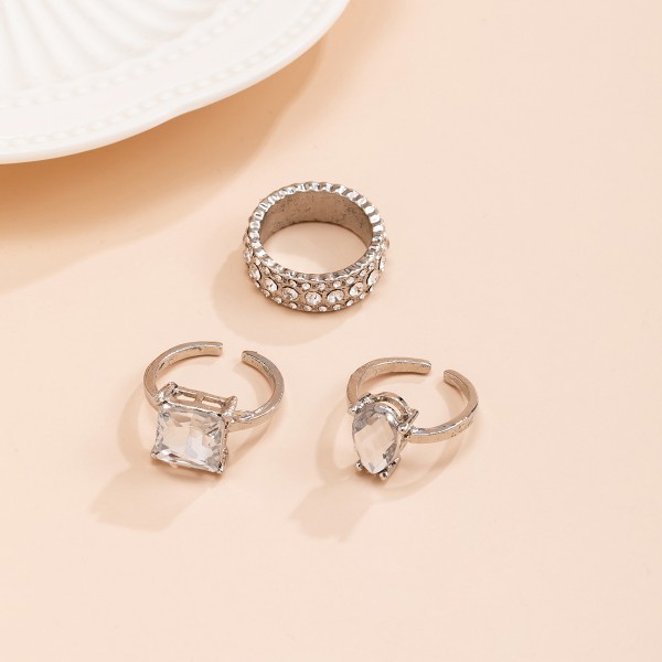 Кольца набор с камнями "FullMoon", цвет серебро, 3 шт