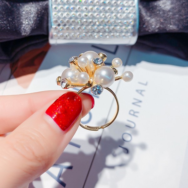 Каблучка з перлами та стразами "Dandelion", колір золото, 1 шт