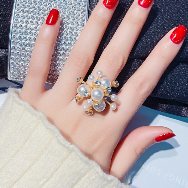 Каблучка з перлами та стразами "Dandelion", колір золото, 1 шт