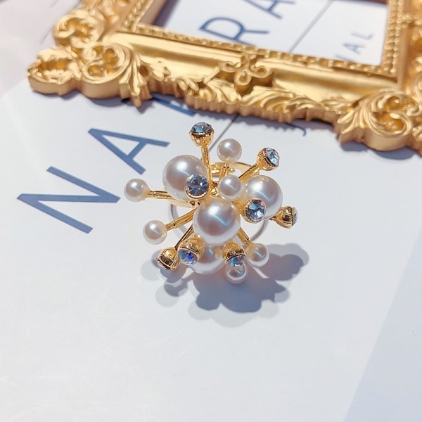 Каблучка з перлами та стразами "Dandelion", колір золото, 1 шт