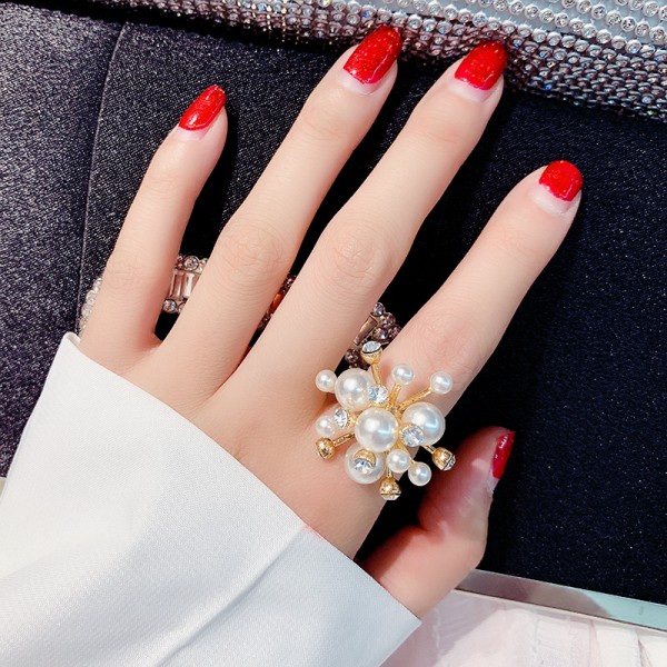 Каблучка з перлами та стразами "Dandelion", колір золото, 1 шт