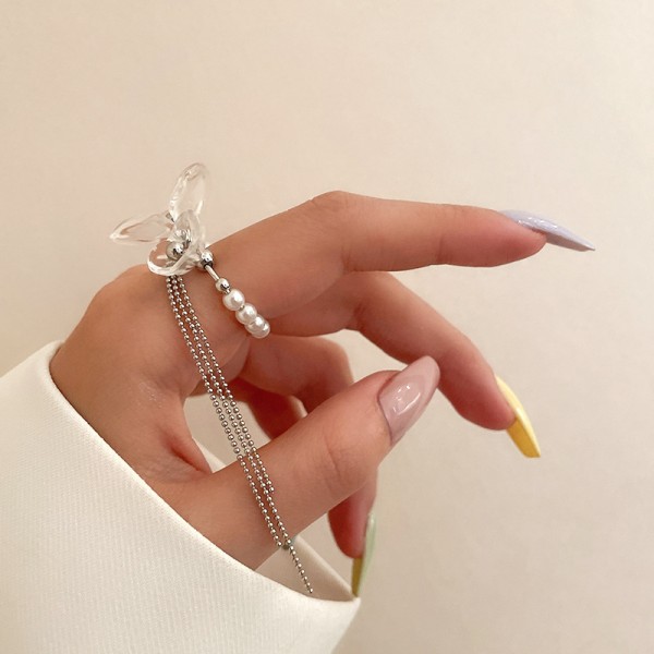 Кольцо с цепочкой и цветком "Silver Thread", серебро