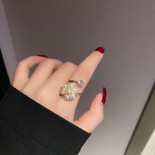 Каблучка - спіраль, із перлами та стразами, "Bud", колір золото, 1 шт