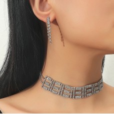 Набір: чокер зі стразами сережки "Stylish Square", срібло