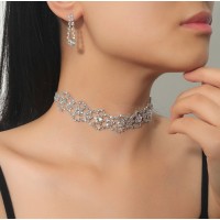 Набір: чокер зі стразами сережки "Stylish Flowers", срібло