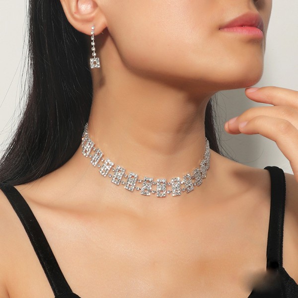 Набір: чокер зі стразами сережки "Stylish Eights", срібло