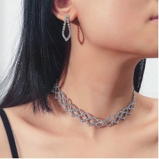 Набір: чокер зі стразами сережки "Stylish Spiral", срібло