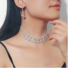 Набір: чокер зі стразами сережки "Stylish Figurine", срібло