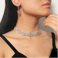 Набір: чокер зі стразами сережки "Stylish Polyhedron", срібло