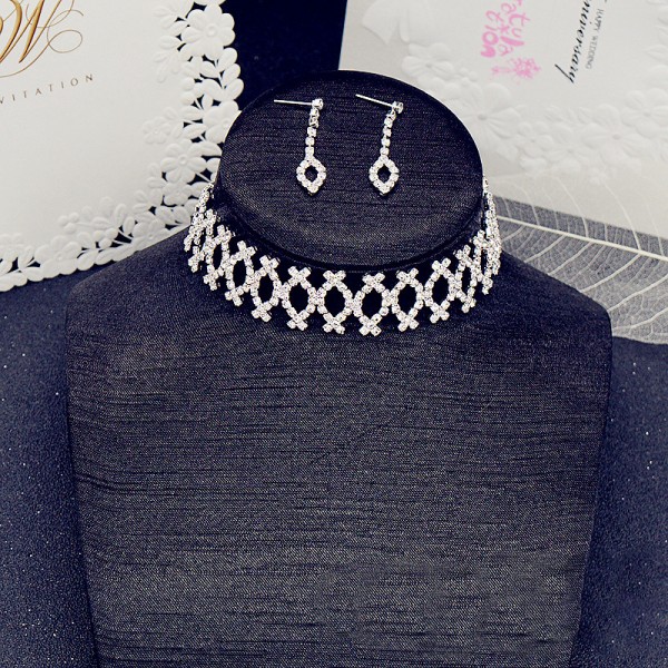 Набір: чокер зі стразами сережки "Stylish Eyes", срібло