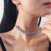 Набір: чокер зі стразами сережки "Stylish Rectangles", срібло