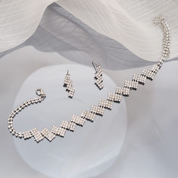 Набір: чокер зі стразами сережки "Stylish Rectangles", срібло