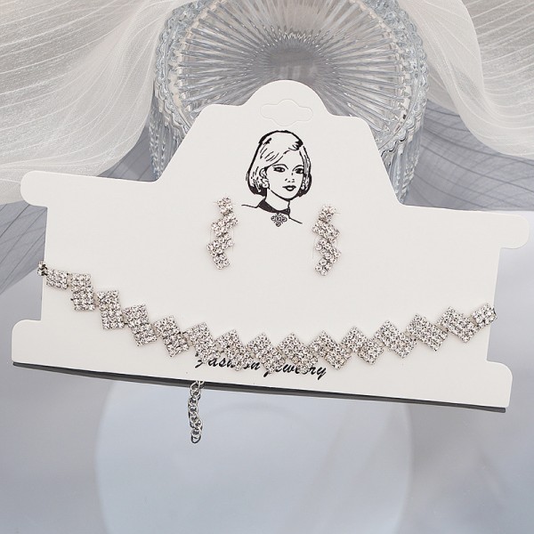 Набір: чокер зі стразами сережки "Stylish Rectangles", срібло