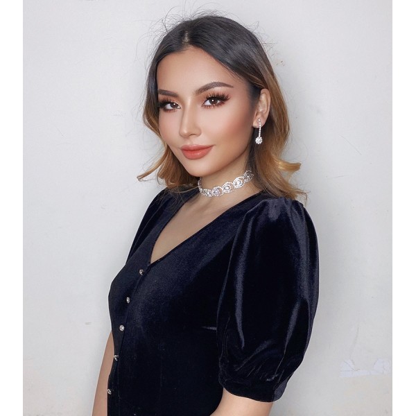 Набір: чокер зі стразами сережки "Stylish Water Lily", срібло