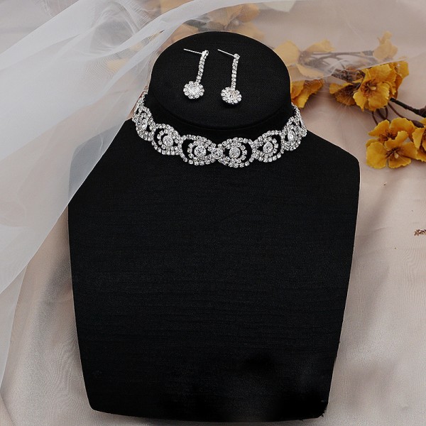 Набір: чокер зі стразами сережки "Stylish Water Lily", срібло