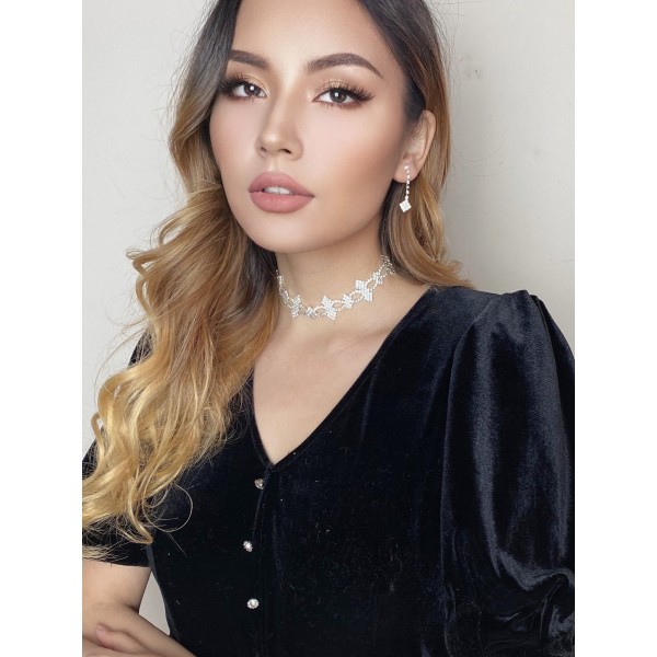 Набір: чокер зі стразами сережки "Stylish Ruby", срібло