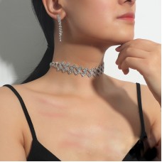 Набір: чокер зі стразами сережки "Stylish Waves", срібло