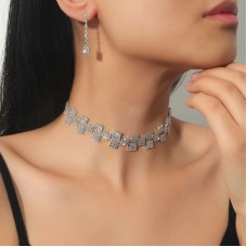 Набір: чокер зі стразами сережки "Stylish Geometry", срібло