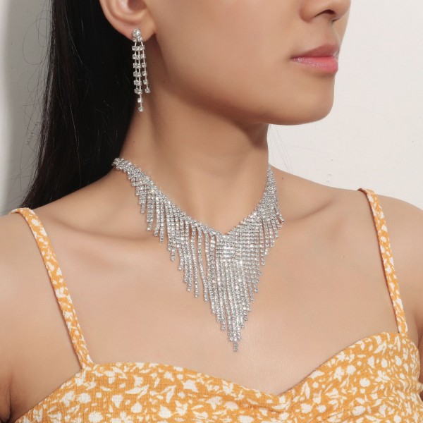 Набір: кольє зі стразами + сережки "Diana's Style", срібло