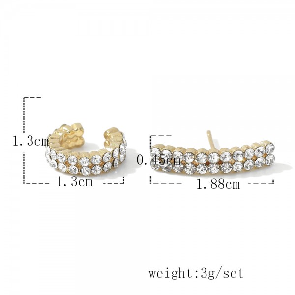 Серьги со стразами набор: серьга каффа + серьга гвоздик "Golden Print", золото