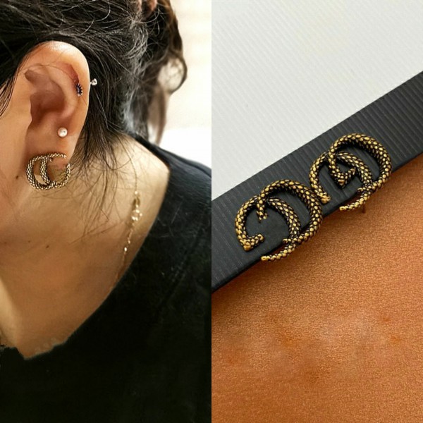 Серьги в стиле "Gucci", цвет темное золото