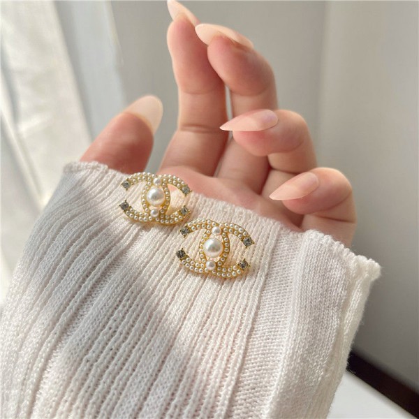 Сережки з перлами та стразами "Chanel-s", золото