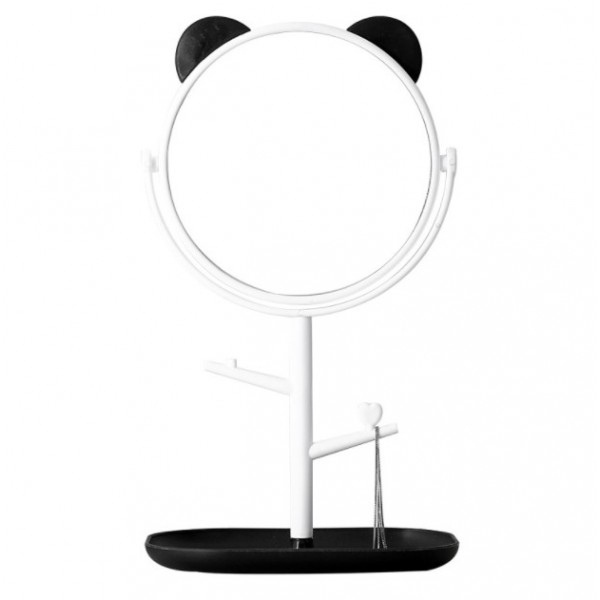 Дзеркало косметичне з вушками панди, на підставці, з органайзером, біле Дзеркало косметичне з вушками панди, на підставці, з органайзером, біле