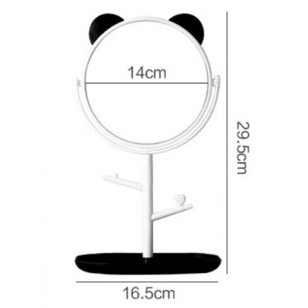 Дзеркало косметичне з вушками панди, на підставці, з органайзером, біле Дзеркало косметичне з вушками панди, на підставці, з органайзером, біле