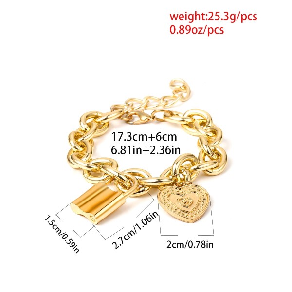 Браслет із великими ланками, із замком та сердечком, 2 кольори
