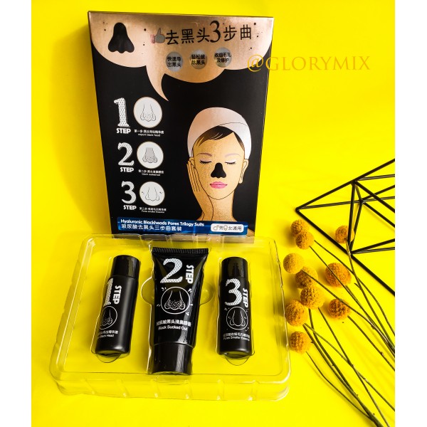 Набір: трьохступенева система очищення пір від чорних крапок Hyaluronic Blackheads Pores Trilogy Suite, 3 засоби