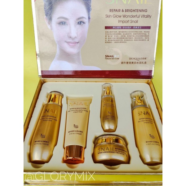 Подарунковий набір BioAqua Snail Repair & Brightening Skin Glow Wonderful Vitality Import Snail, з муцином равлики, 5 засобів