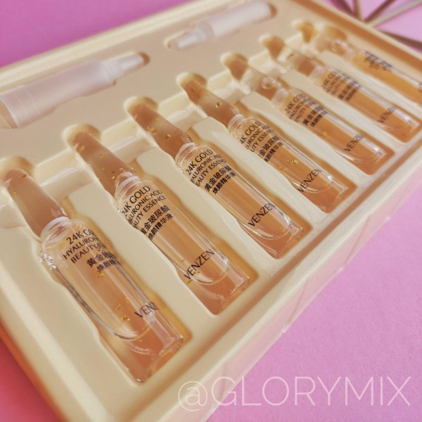 Набір ампул VENZEN 24K Pure Gold Essence з гіалуроновою кислотою і частинками золота, упаковка (2 мл х 7шт)