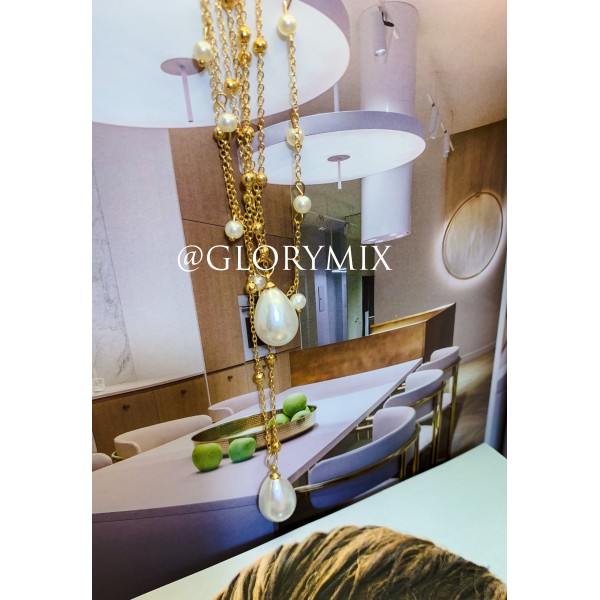 Ланцюжок багатошаровий, з перлами, "Pearl Duet", золото