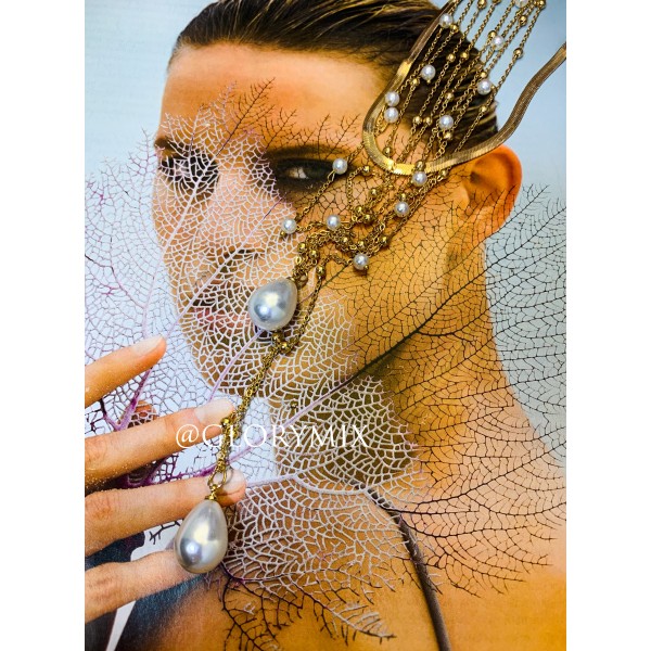 Ланцюжок багатошаровий, з перлами, "Pearl Duet", золото