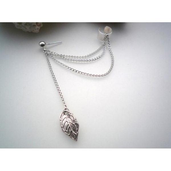 Сережка на все вухо з листочком, 1 шт