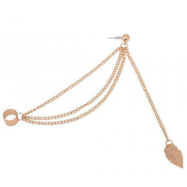 Сережка на все вухо з листочком, 1 шт