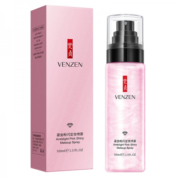 Спрей для закріплення макіяжу Veze Ambilight Pink Shiny Makeup Spray, з екстрактом алое, лотоса та перламутровою пудрою, 100мл