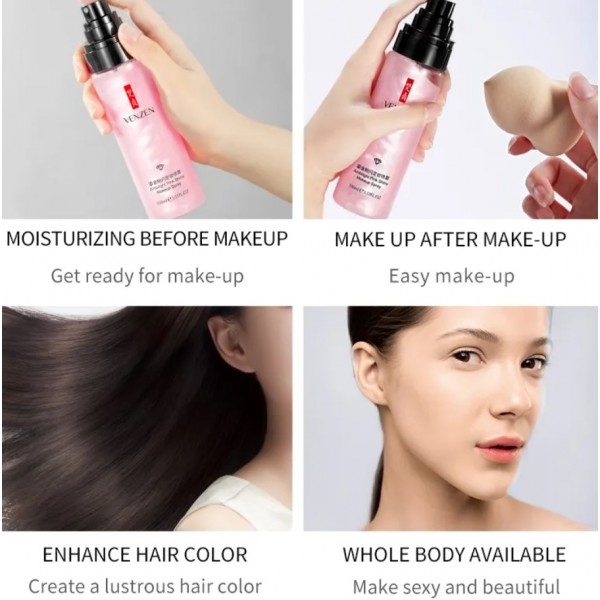 Спрей для закріплення макіяжу Veze Ambilight Pink Shiny Makeup Spray, з екстрактом алое, лотоса та перламутровою пудрою, 100мл