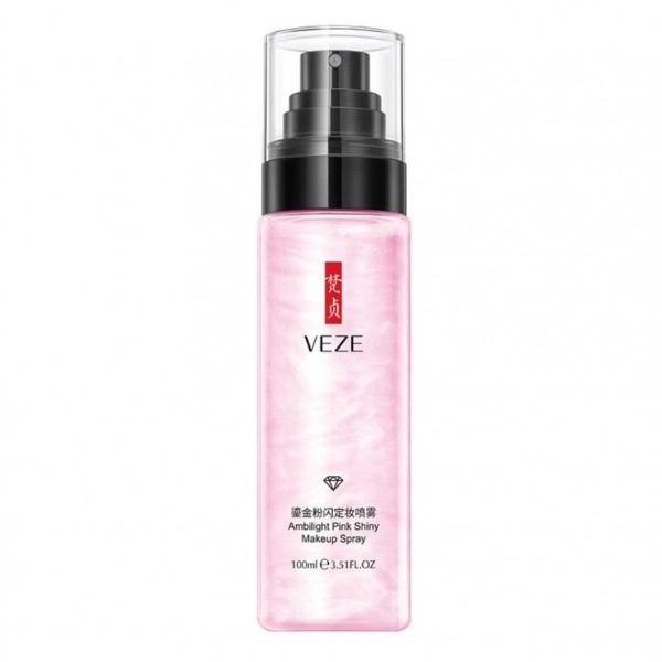 Спрей для закріплення макіяжу Veze Ambilight Pink Shiny Makeup Spray, з екстрактом алое, лотоса та перламутровою пудрою, 100мл