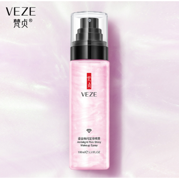 Спрей для закріплення макіяжу Veze Ambilight Pink Shiny Makeup Spray, з екстрактом алое, лотоса та перламутровою пудрою, 100мл