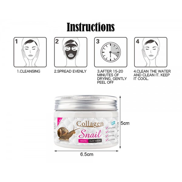 Маска для обличчя з білою глиною, Collagen Snail White Clay Mask, із муцином равлика, 150 г