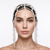 Обруч-сетка для волос с цепочками из жемчуга "Fashion Style", украшение на голову, белый