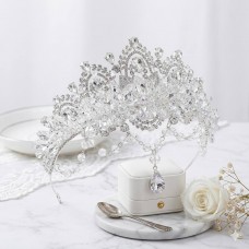 Корона на голову з  кристалами "Bride Princess", святкова весільна діадема, прикраса для волосся, золото