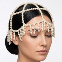 Обруч-сітка для волосся з перлами "Fashion Style", прикраса на голову, білий