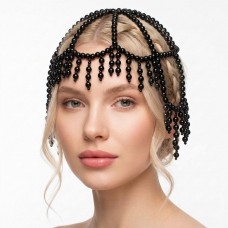 Обруч-сітка для волосся з перлами "Fashion Style", прикраса на голову, чорний