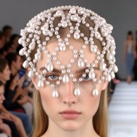 Обруч-сітка з вуаллю та перлами "White Veil", прикраса на голову, білий