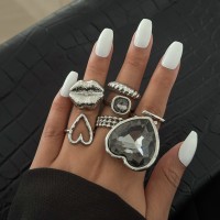 Набір стильних каблучок "Rings Heart", трендові жіночі кільця, срібло, 7 шт