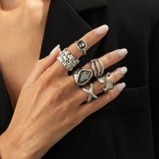 Набір стильних каблучок "Rings Style", трендові жіночі кільця, срібло, 7 шт