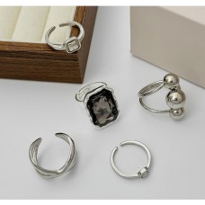 Набір стильних каблучок "Rings Crystal", трендові жіночі кільця, срібло, 5 шт